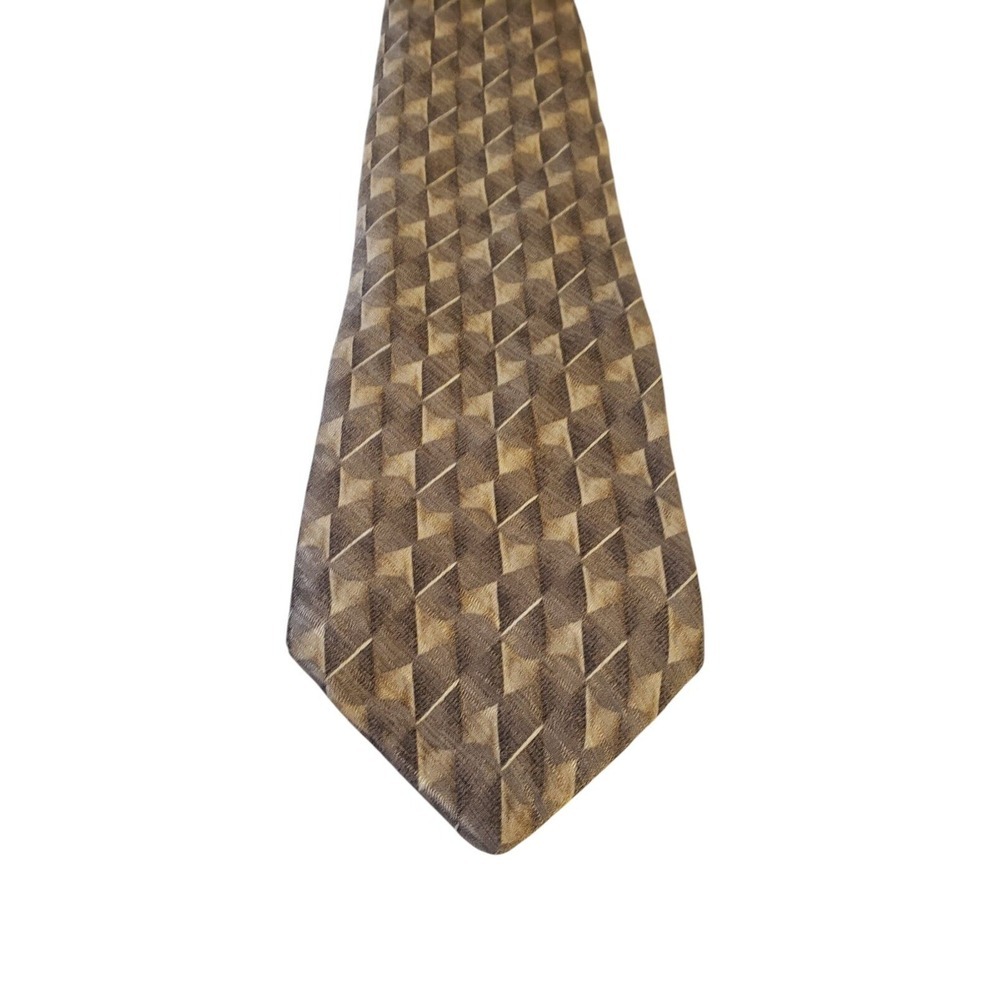 Croft & Barrow Neck Tie Mens‎ Tan Brown Geometric Print Business Suit Church
